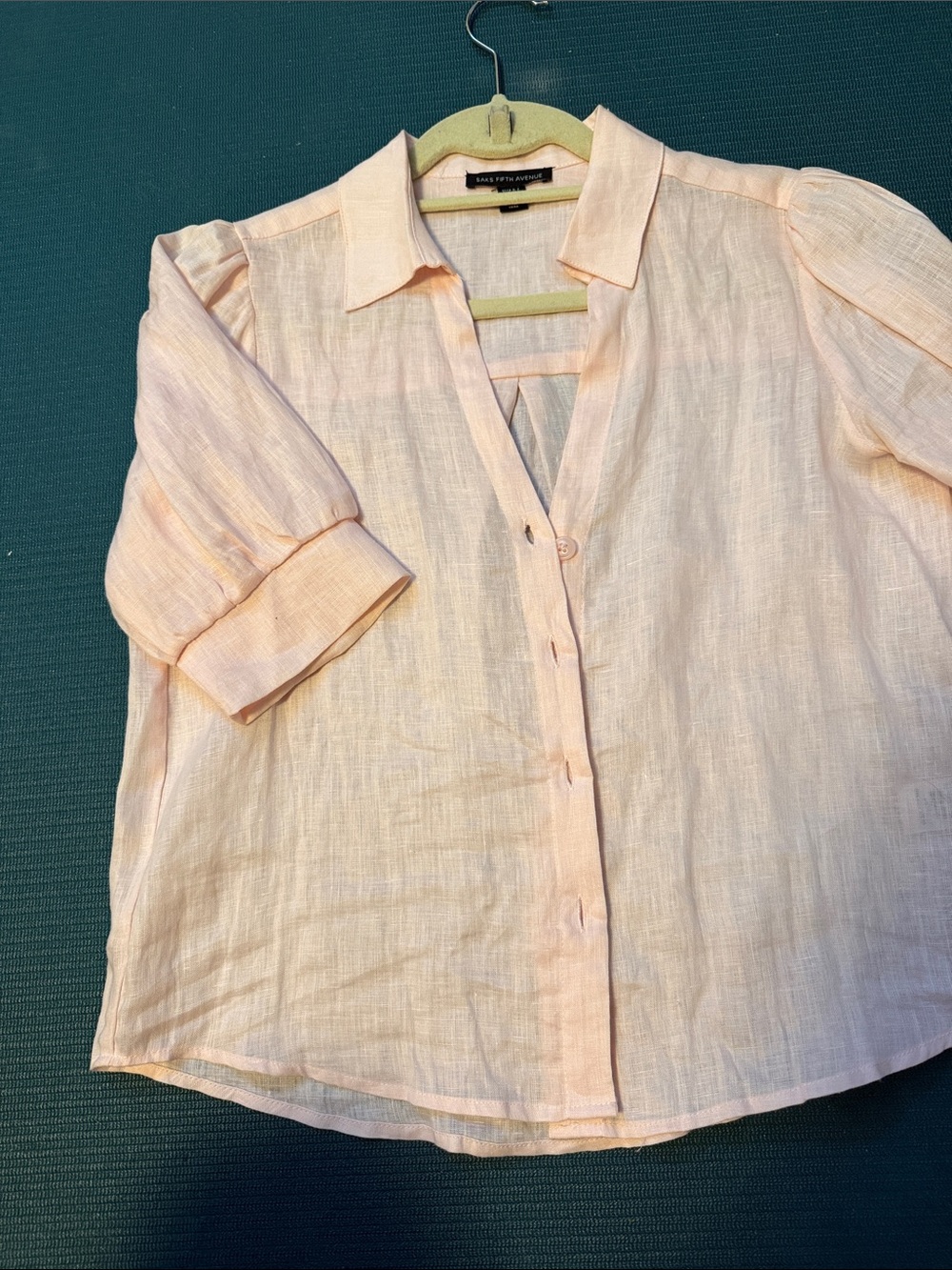 Saks Light Pink Puff-Sleeve linen top
